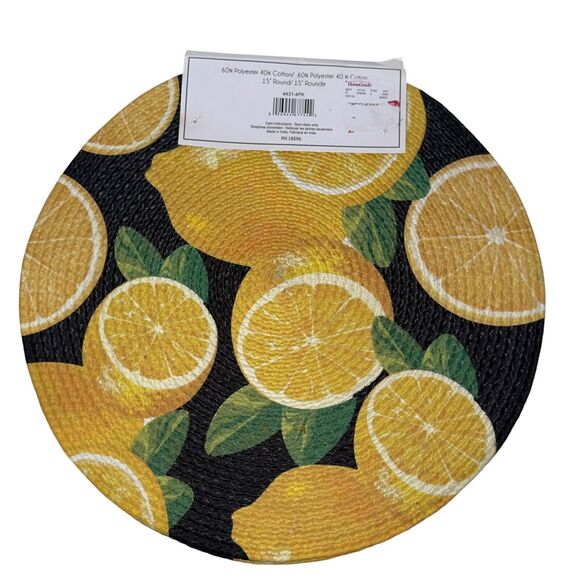Round 15" Placemats Woven Lemon Table Farmhouse Country Decor Yellow Black x4 - Picture 2 of 7